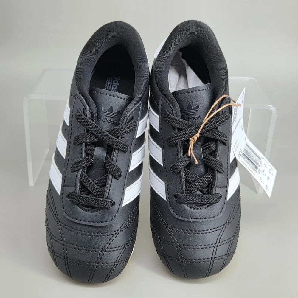 Adidas Taekwondo LA Kids Size 10K‎ Black White Leather Sneakers Gum Sole JP9537